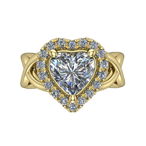 Coco heart halo engagement ring in 14K Yellow Gold, top-down view showing the squared pav&eacute; halo framing the heart center and the criss-cross band