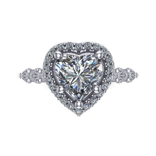 Eleanor heart vintage halo engagement ring in Platinum, top-down view showing the squared pav&eacute; halo framing the heart center