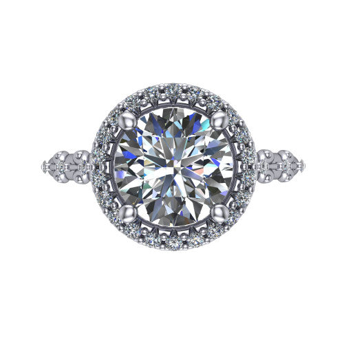 Eleanor round vintage halo engagement ring in 14K White Gold, top-down view showing the squared pav&eacute; halo framing the round center