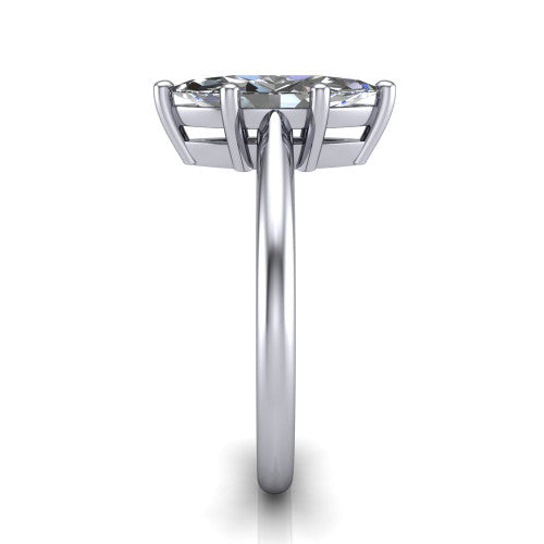 Avery marquise classic solitaire engagement ring in Platinum, side profile showing the smooth polished band and the open basket beneath the marquise center