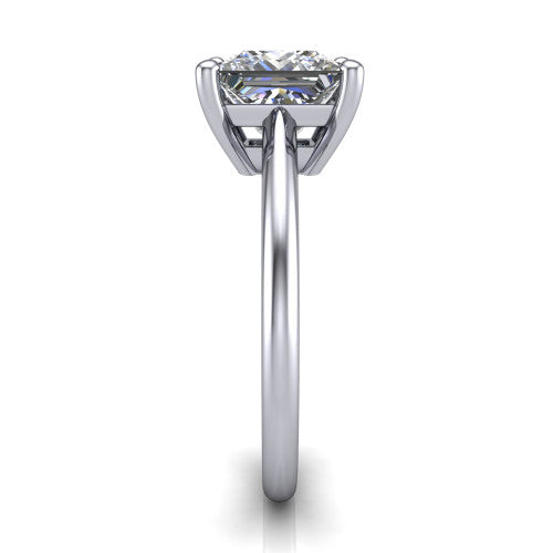 Avery princess classic solitaire engagement ring in Platinum, side profile showing the smooth polished band and the open basket beneath the princess center