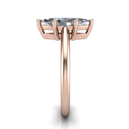 Avery marquise classic solitaire engagement ring in 18K Rose Gold, side profile showing the smooth polished band and the open basket beneath the marquise center