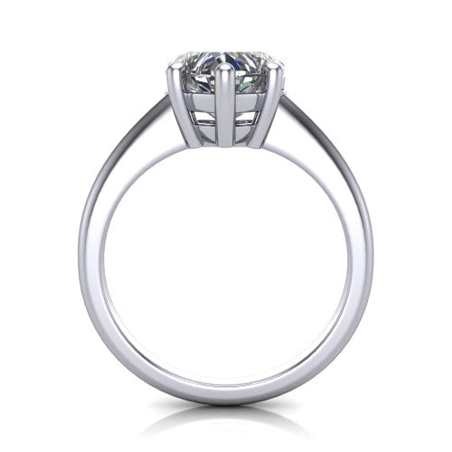 Avery heart classic solitaire engagement ring in Platinum, through-finger front profile showing the heart center raised above the plain band