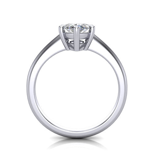 Avery marquise classic solitaire engagement ring in 14K White Gold, through-finger front profile showing the marquise center raised above the plain band