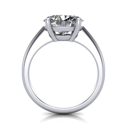 Avery oval classic solitaire engagement ring in Platinum, through-finger front profile showing the oval center raised above the plain band