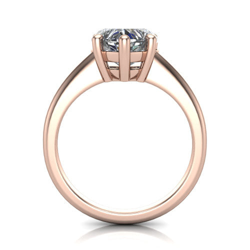 Avery heart classic solitaire engagement ring in 14K Rose Gold, through-finger front profile showing the heart center raised above the plain band
