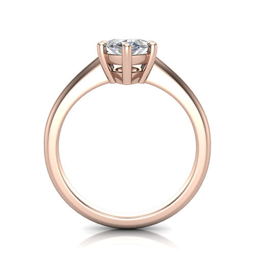 Avery marquise classic solitaire engagement ring in 14K Rose Gold, through-finger front profile showing the marquise center raised above the plain band