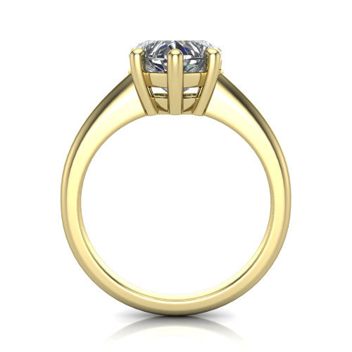 Avery heart classic solitaire engagement ring in 18K Yellow Gold, through-finger front profile showing the heart center raised above the plain band