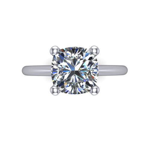 Avery cushion classic solitaire engagement ring in 14K White Gold, top-down view showing the four-prong cushion solitaire center