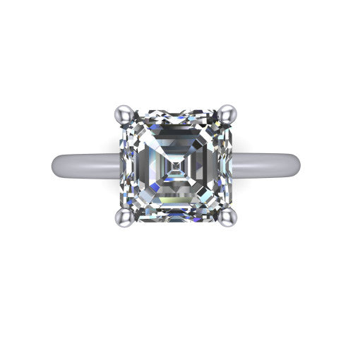 Avery square emerald classic solitaire engagement ring in 18K White Gold, top-down view showing the four-prong square emerald solitaire center
