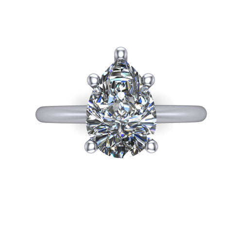 Avery pear classic solitaire engagement ring in Platinum, top-down view showing the four-prong pear solitaire center