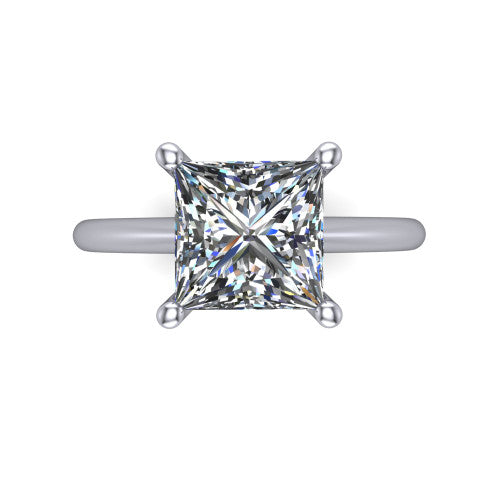 Avery princess classic solitaire engagement ring in Platinum, top-down view showing the four-prong princess solitaire center