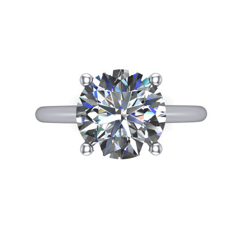 Avery round classic solitaire engagement ring in Platinum, top-down view showing the four-prong round solitaire center