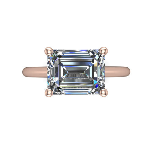 Avery emerald classic solitaire engagement ring in 14K Rose Gold, top-down view showing the four-prong emerald solitaire center