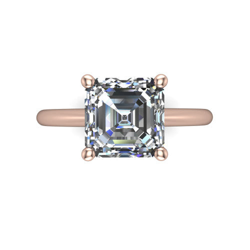 Avery square emerald classic solitaire engagement ring in 18K Rose Gold, top-down view showing the four-prong square emerald solitaire center