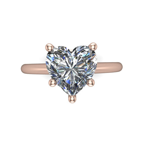 Avery heart classic solitaire engagement ring in 18K Rose Gold, top-down view showing the four-prong heart solitaire center