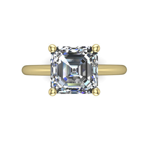 Avery square emerald classic solitaire engagement ring in 14K Yellow Gold, top-down view showing the four-prong square emerald solitaire center