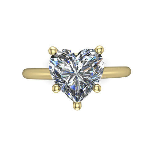 Avery heart classic solitaire engagement ring in 14K Yellow Gold, top-down view showing the four-prong heart solitaire center
