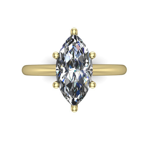 Avery marquise classic solitaire engagement ring in 18K Yellow Gold, top-down view showing the four-prong marquise solitaire center