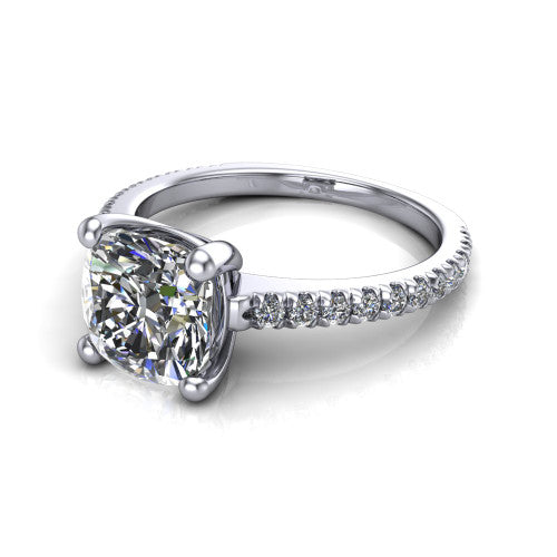 Abigail Cushion Shape Classic Engagement Ring in 18K White Gold