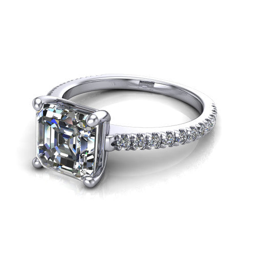 Abigail Square Emerald Shape Classic Engagement Ring in 18K White Gold