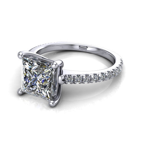 Abigail Princess Shape Classic Engagement Ring in 14K White Gold