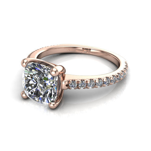 Abigail Cushion Shape Classic Engagement Ring in 18K Rose Gold