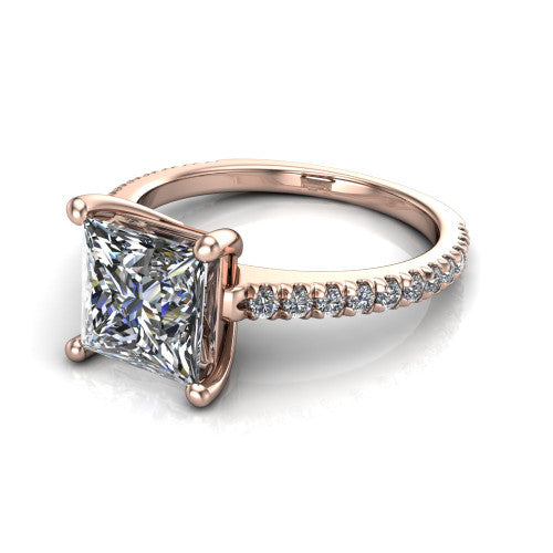 Abigail Princess Shape Classic Engagement Ring in 18K Rose Gold