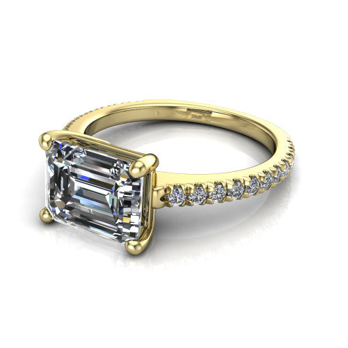 Abigail Emerald Shape Classic Engagement Ring in 18K Yellow Gold