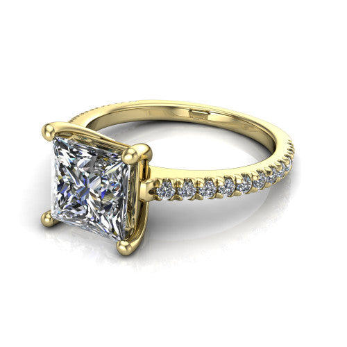 Abigail Princess Shape Classic Engagement Ring in 14K Yellow Gold