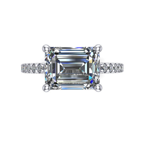 Abigail Emerald Shape Classic Engagement Ring in 14K White Gold