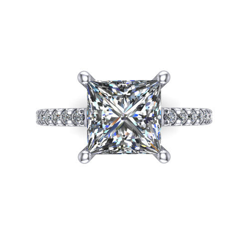 Abigail Princess Shape Classic Engagement Ring in 14K White Gold