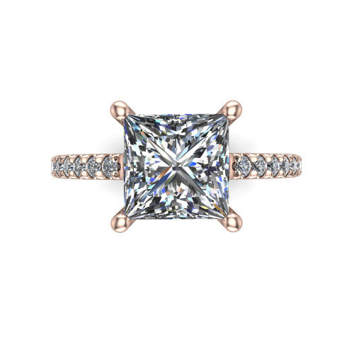 Abigail Princess Shape Classic Engagement Ring in 18K Rose Gold