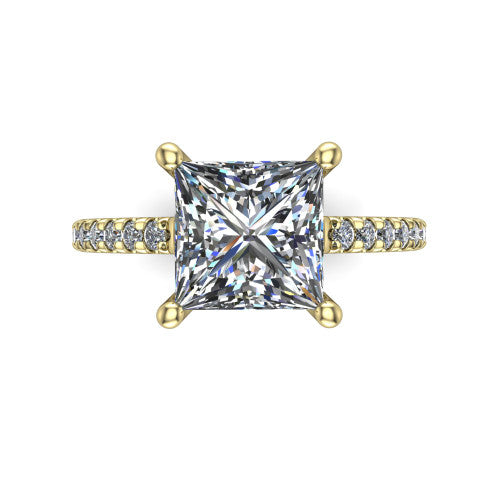 Abigail Princess Shape Classic Engagement Ring in 14K Yellow Gold