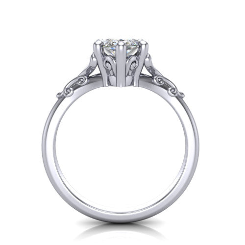 Dorothy marquise vintage solitaire engagement ring in Platinum, through-finger front profile showing the filigree gallery beneath the marquise center
