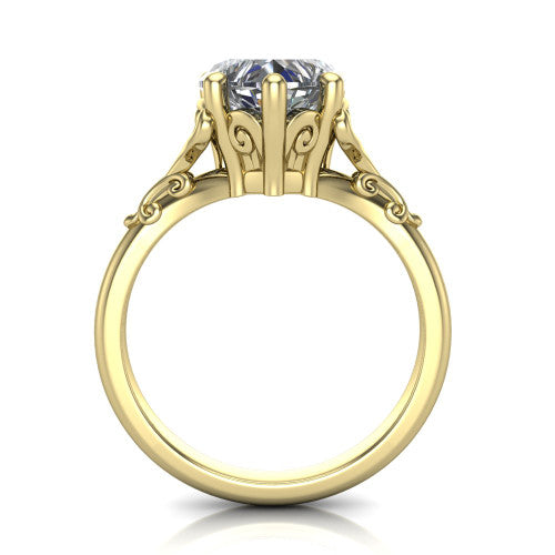 Dorothy heart vintage solitaire engagement ring in 14K Yellow Gold, through-finger front profile showing the filigree gallery beneath the heart center