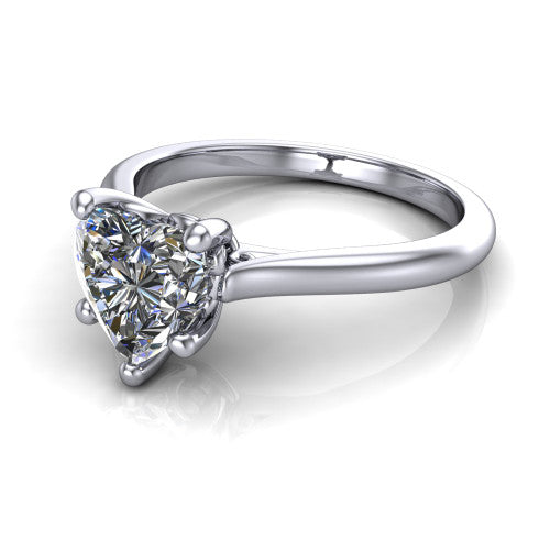 Margaret heart classic solitaire engagement ring in 14K White Gold, three-quarter perspective showing the heart center on claw prongs above a plain polished band