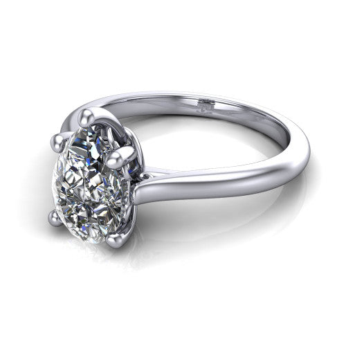 Margaret pear classic solitaire engagement ring in 18K White Gold, three-quarter perspective showing the pear center on claw prongs above a plain polished band