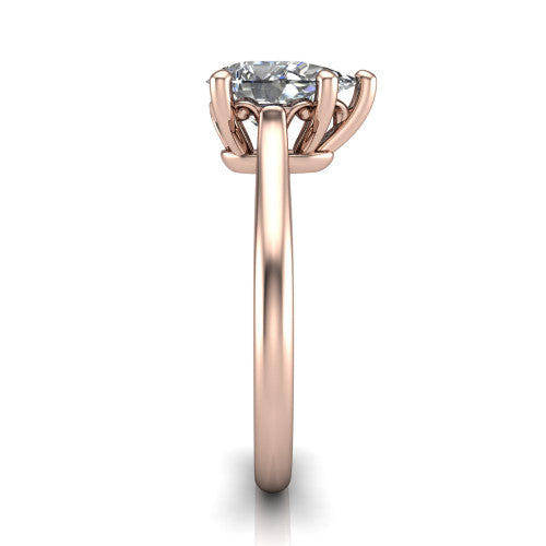 Margaret pear classic solitaire engagement ring in 14K Rose Gold, side profile showing the plain polished band and the openwork filigree gallery in profile