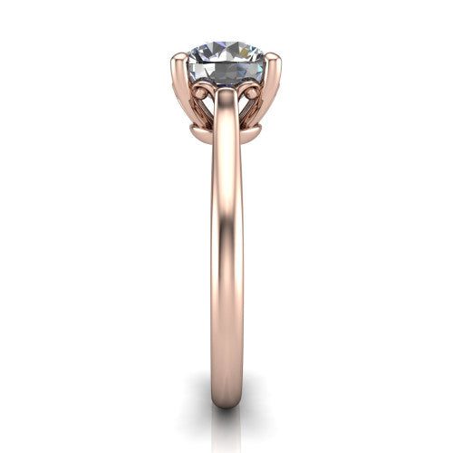 Margaret round classic solitaire engagement ring in 14K Rose Gold, side profile showing the plain polished band and the openwork filigree gallery in profile