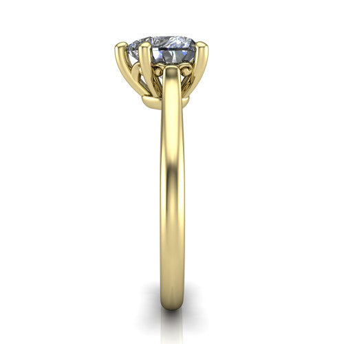 Margaret heart classic solitaire engagement ring in 14K Yellow Gold, side profile showing the plain polished band and the openwork filigree gallery in profile