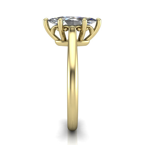 Margaret marquise classic solitaire engagement ring in 14K Yellow Gold, side profile showing the plain polished band and the openwork filigree gallery in profile