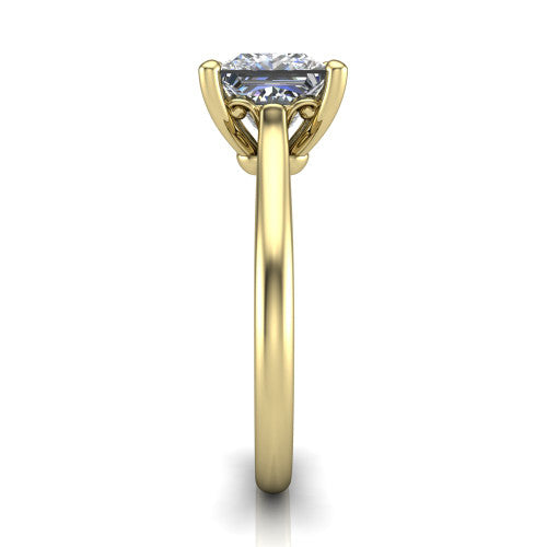 Margaret princess classic solitaire engagement ring in 14K Yellow Gold, side profile showing the plain polished band and the openwork filigree gallery in profile