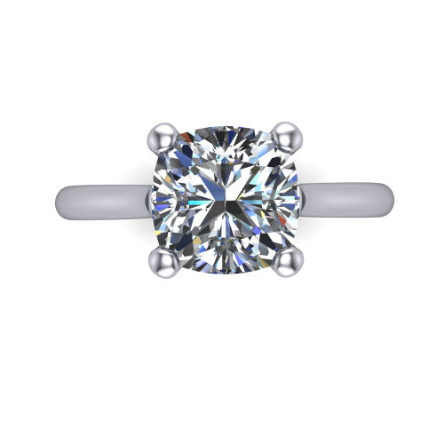 Margaret cushion classic solitaire engagement ring in 18K White Gold, top-down view showing the four-prong cushion solitaire center