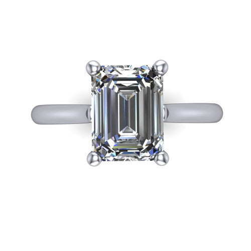 Margaret emerald classic solitaire engagement ring in 14K White Gold, top-down view showing the four-prong emerald solitaire center