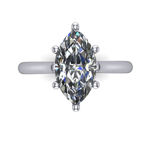 Margaret marquise classic solitaire engagement ring in Platinum, top-down view showing the four-prong marquise solitaire center