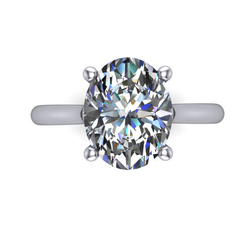 Margaret oval classic solitaire engagement ring in 14K White Gold, top-down view showing the four-prong oval solitaire center