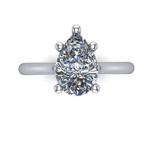 Margaret pear classic solitaire engagement ring in Platinum, top-down view showing the four-prong pear solitaire center