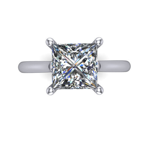 Margaret princess classic solitaire engagement ring in 14K White Gold, top-down view showing the four-prong princess solitaire center