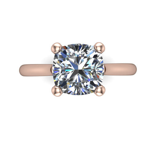 Margaret cushion classic solitaire engagement ring in 18K Rose Gold, top-down view showing the four-prong cushion solitaire center